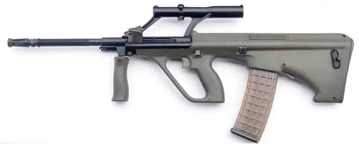 The original AUG with its bullpup configuration, permanent optical sight that doubled as a carrying handle, its distinctive trigger guard and folding forend pistol grip was, when it first came to America in 1984, in a class by itself.